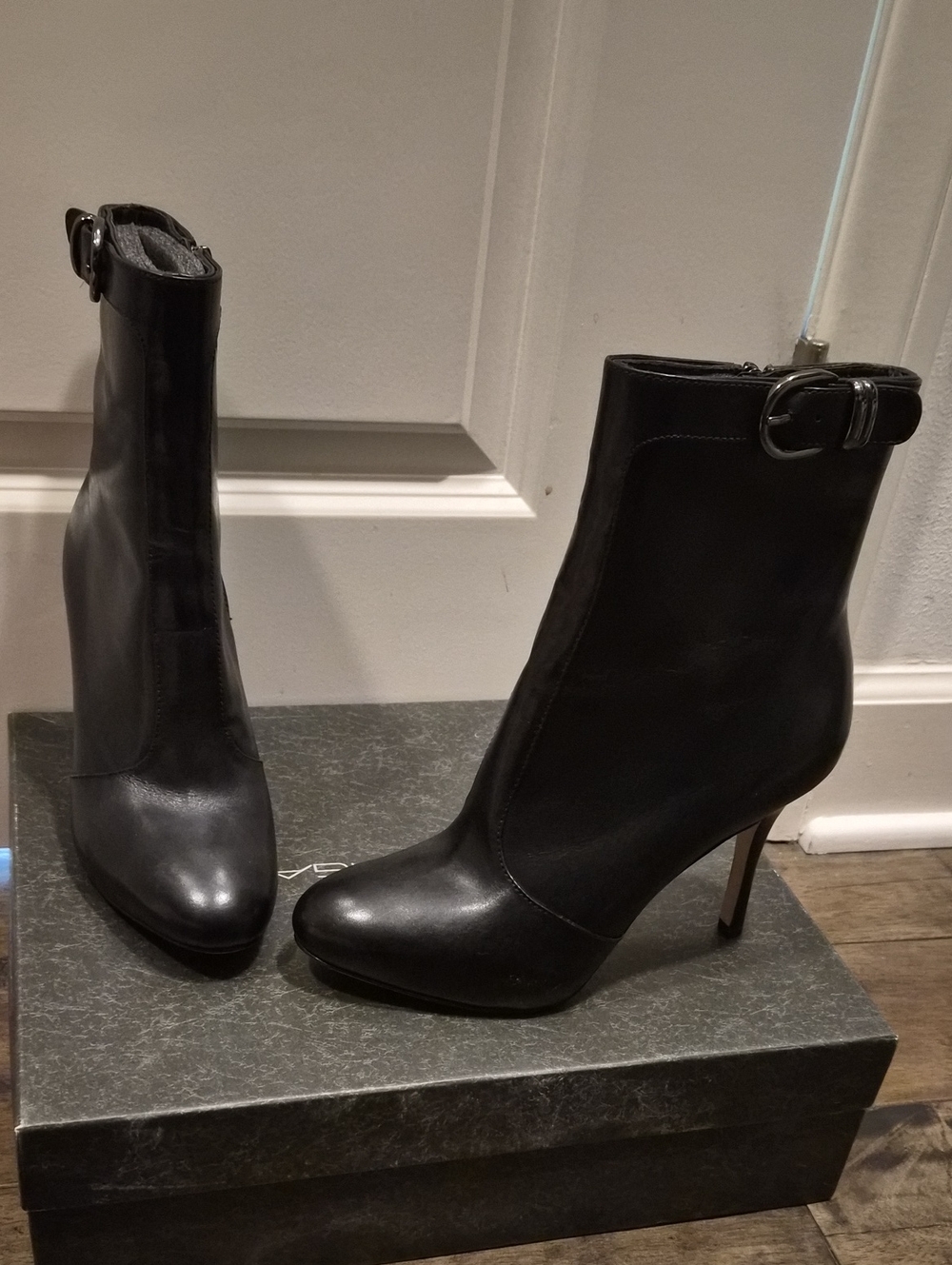 Via Spiga Black Leather Ankle Booties with Buckle - Never Worn